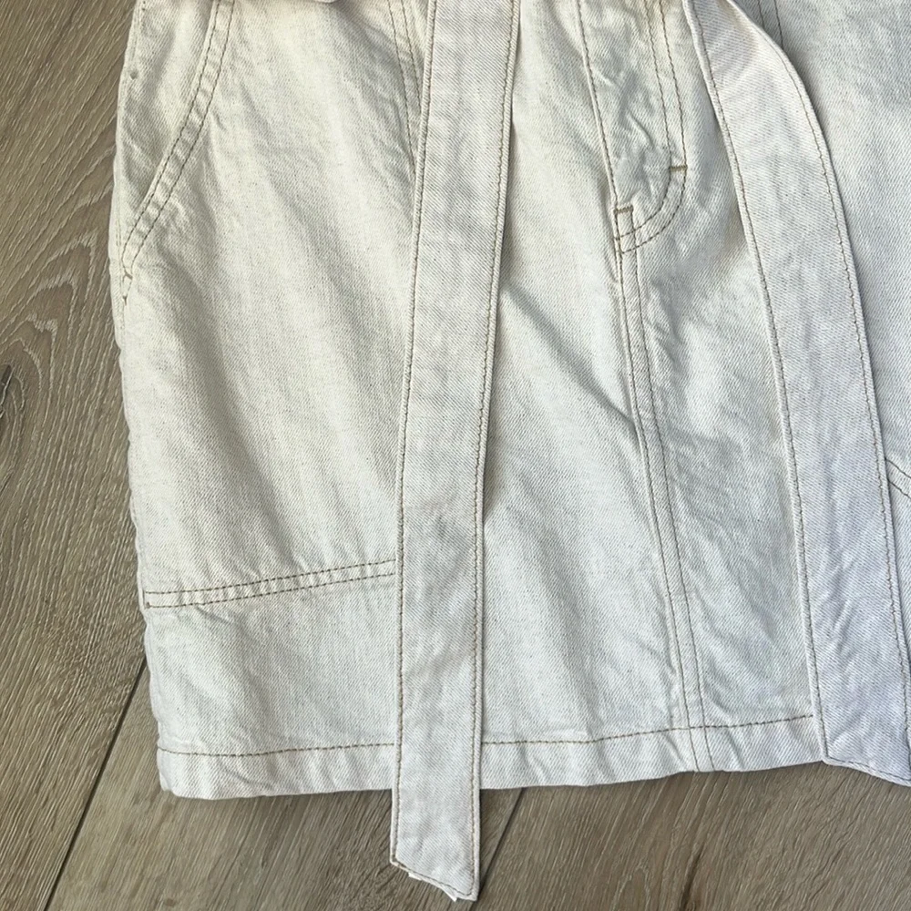 Free People Splendor In The Grass Oatmeal Denim Skirt Paper bag Waist